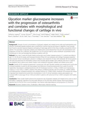 Glycation Marker Glucosepane Increases with the Progression Of