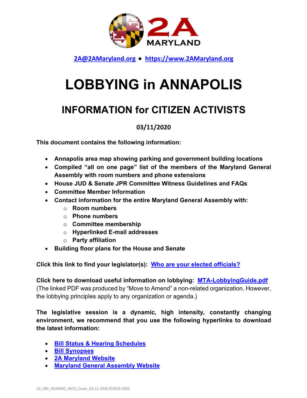 LOBBYING in ANNAPOLIS