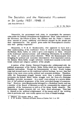 The Socialists and the Nationalist Movement in Sri Lanka 1931 - 1948 : II (Ctd
