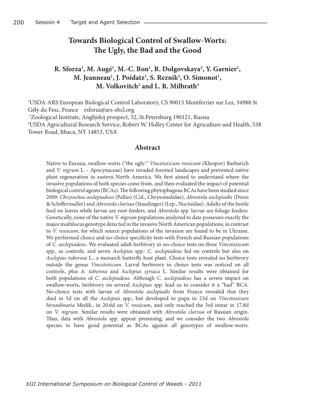 Towards Biological Control of Swallow-Worts: the Ugly, the Bad and the Good