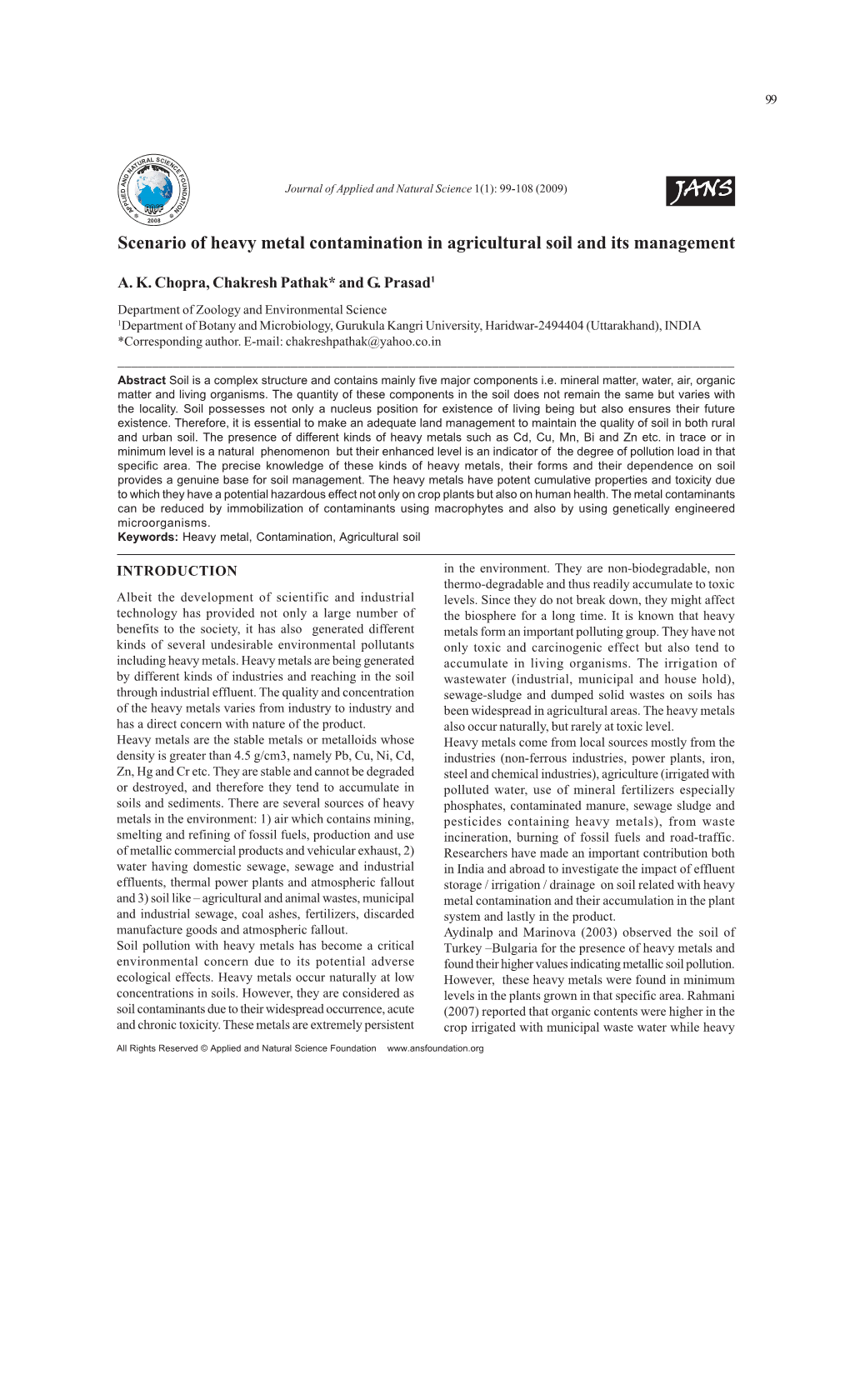 Scenario of Heavy Metal Contamination in Agricultural Soil and Its Management