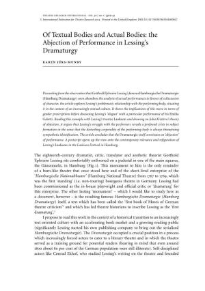 The Abjection of Performance in Lessing's Dramaturgy