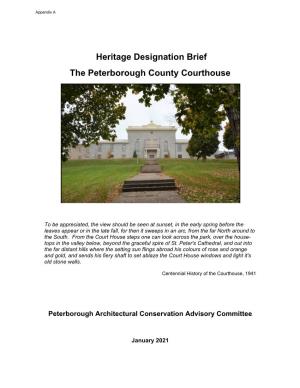 Heritage Designation Brief the Peterborough County Courthouse