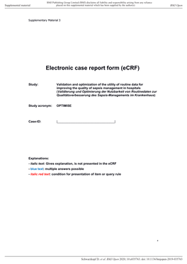 Electronic Case Report Form (Ecrf)
