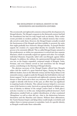 The Development of Mongol Identity in the Seventeenth and Eighteenth Centuries the Seventeenth and Eighteenth Centuries Witness