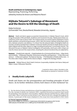Hijikata Tatsumi's Sabotage of Movement and the Desire to Kill The