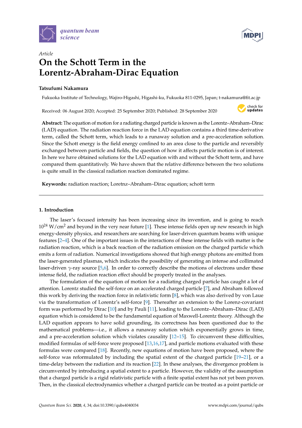 On the Schott Term in the Lorentz-Abraham-Dirac Equation