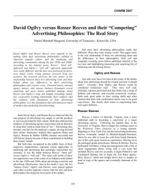 David Ogilvy Versus Rosser Reeves and Their “Competing” Advertising Philosophies: the Real Story
