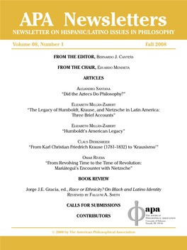 APA Newsletters NEWSLETTER on HISPANIC/LATINO ISSUES in PHILOSOPHY