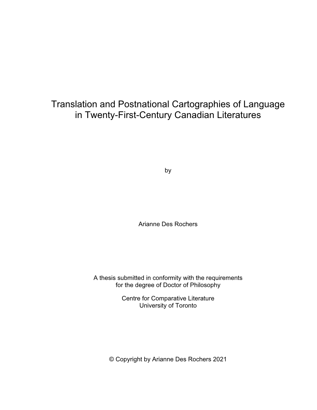 Translation and Postnational Cartographies of Language in Twenty-First-Century Canadian Literatures