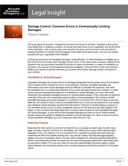 Common Errors in Contractually Limiting Damages Theresa Y