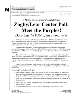 Zogby/Lear Center Poll: Meet the Purples! Decoding the DNA of the Swing Voter