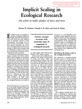 Implicit Scaling in Ecological Research on When to Make Studies of Mice and Men