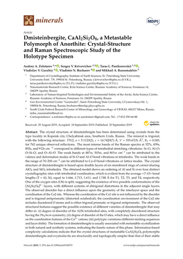 Dmisteinbergite, Caal2si2o8, a Metastable Polymorph of Anorthite: Crystal-Structure and Raman Spectroscopic Study of the Holotype Specimen