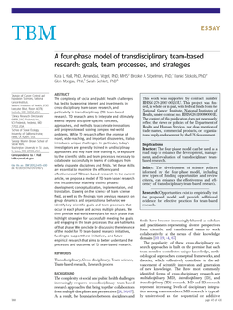 A Four-Phase Model of Transdisciplinary Team-Based Research: Goals, Team Processes, and Strategies
