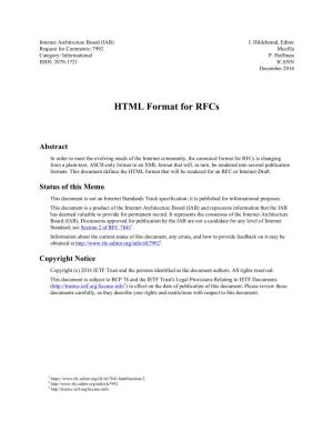 HTML Format for Rfcs