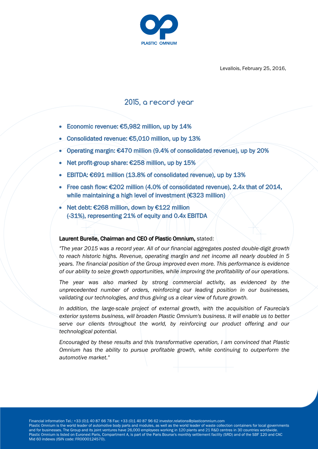 Press Release– 2015 Annual Results