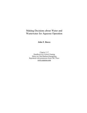 Making Decisions About Water and Wastewater for Aqueous Operation