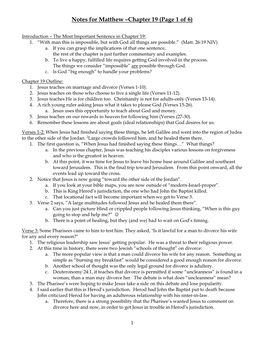 Notes for Matthew –Chapter 19 (Page 1 of 6)