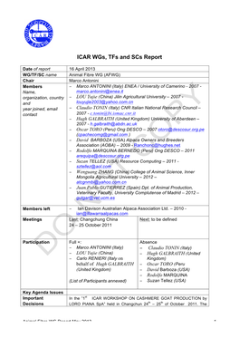 ICAR AFWG Report to the Board 2013