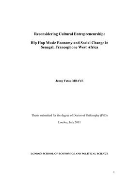 Hip Hop Music Economy and Social Change in Senegal, Francophone West Africa