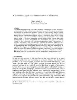 A Phenomenological Take on the Problem of Reification