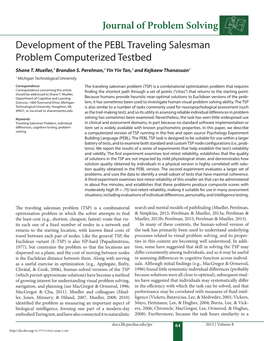 Development of the PEBL Traveling Salesman Problem Computerized Testbed Shane T