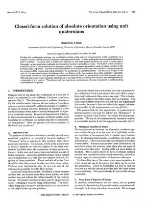 Closed-Form Solution of Absolute Orientation Using Unit Quaternions