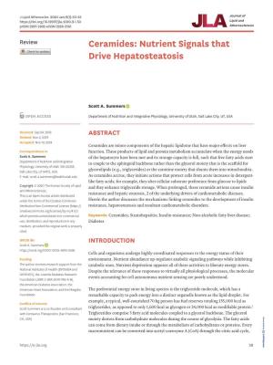 Ceramides: Nutrient Signals That Drive Hepatosteatosis