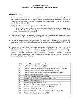 Government of Pakistan Ministry of Federal Education & Professional