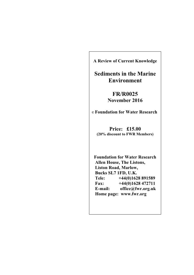 Sediments in the Marine Environment FR/R0025