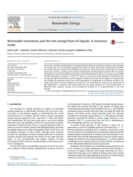 Renewable Transitions and the Net Energy from Oil Liquids: a Scenarios Study