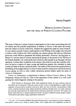 Marcus Licinius Crassus and the TRIAL of PUBLIUS CLAUDIUS PULCHER
