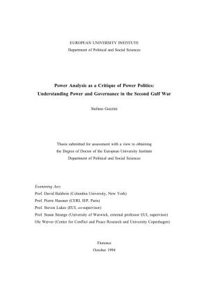 Power Analysis As a Critique of Power Politics: Understanding Power and Governance in the Second Gulf War