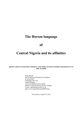The Horom Language of Central Nigeria and Its Affinities