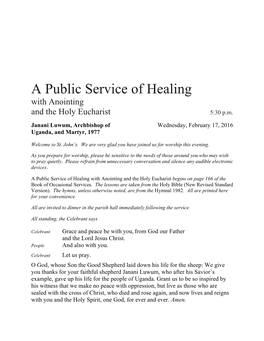 A Public Service of Healing with Anointing and the Holy Eucharist 5:30 P.M