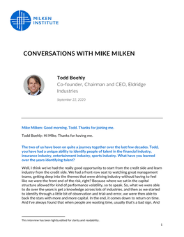 CONVERSATIONS with MIKE MILKEN Todd