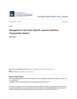 Management of the Great Lakes-St. Lawrence Maritime Transportation System