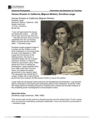 Human Erosion in California (Migrant Mother), Dorothea Lange Human