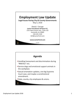 Employment Law Update Legal Issues Facing City & County Governments May 5, 2018