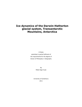 Ice Dynamics of the Darwin-Hatherton Glacial System, Transantarctic Mountains, Antarctica