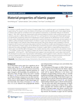 Material Properties of Islamic Paper Hend Mahgoub1*, Tiphaine Bardon1, Dirk Lichtblau2, Tom Fearn3 and Matija Strlič1