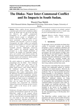 Nuer Inter-Communal Conflict and Its Impacts in South Sudan