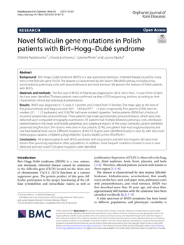 Novel Folliculin Gene Mutations in Polish Patients with Birt–Hogg–Dubé Syndrome Elżbieta Radzikowska1*, Urszula Lechowicz2, Jolanta Winek3 and Lucyna Opoka4