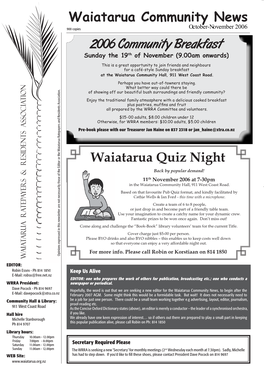Waiatarua Quiz Night Waiatarua Community News 2006 Community Breakfast