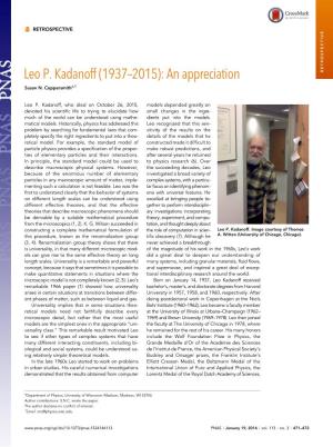 Leo P. Kadanoff (1937–2015): an Appreciation RETROSPECTIVE