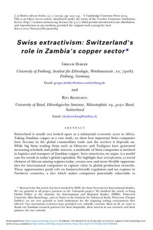 Swiss Extractivism: Switzerland's Role in Zambia's Copper Sector*