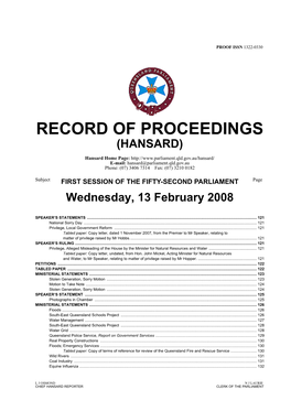 Record of Proceedings (Hansard)