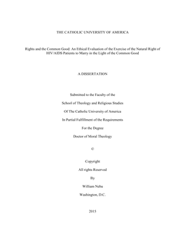 An Ethical Evaluation of the Exercise of the Natural Right of HIV/AIDS Patients to Marry in the Light of the Common Good