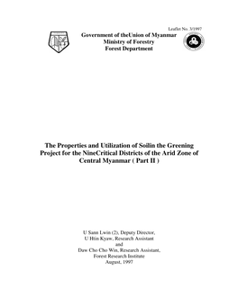 The Properties and Utilization of Soilin the Greening Project for the Ninecritical Districts of the Arid Zone of Central Myanmar ( Part II )